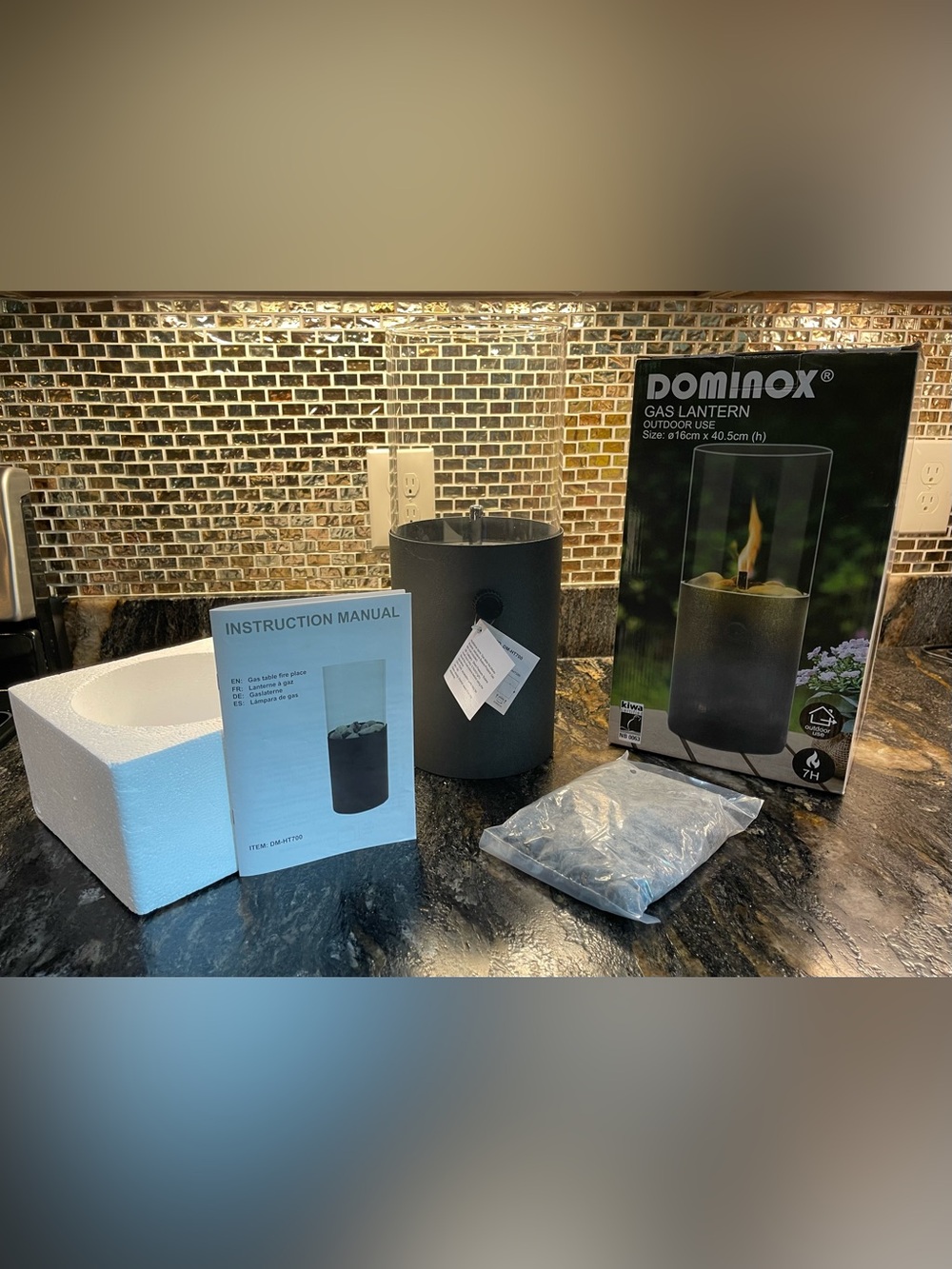 Black & Glass Outdoor Gas Lantern - Modern Accent Lighting